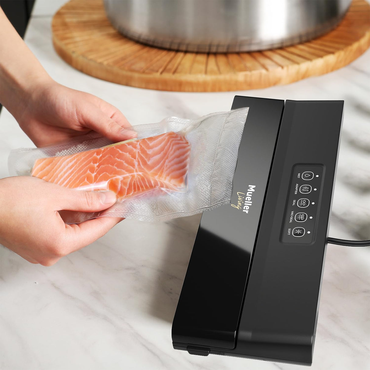 MuellerLiving Vacuum Sealer Machine, Compact Vacuum Sealer Kit with Bags/Roll, LED Light Indicators, Preserve, Marinate, Sous Vide, Black Mueller