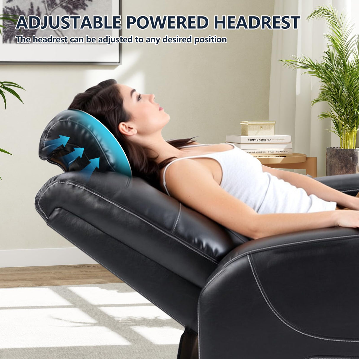 CANMOV Electric Power Recliner Chair with Adjustable Headrest,Breathable Faux Leather Home Theater Seating with Ambient Lighting,Cup Holders,Hidden Arm Storage,USB,Type-C Ports,Black CANMOV