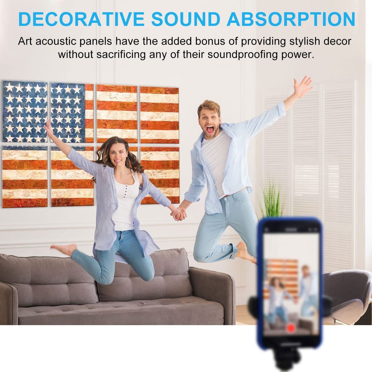 Art Acoustic Panels, 8 Pack Self-Adhesive Large Wall Art Paintings for Wall Decoration, Sound Absorbing Panels for Recording Studio, Living room and Bedroom,48X32inch (FLAG) JBER