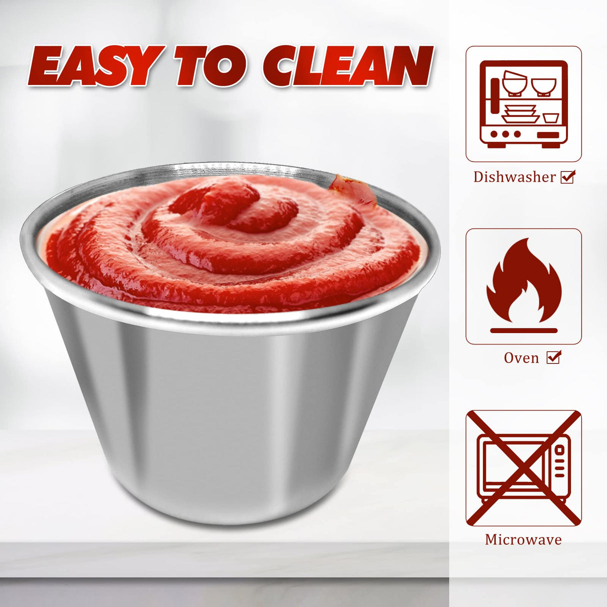 DJZZ 50 Pcs Metal Sauce Cups 2.5oz Ramekins, Stainless Steel Dipping Sauce Cups Metal Condiment Container Reusable Round Butter Dressing Sauce Cups Restaurant Small Bowls DJZZ