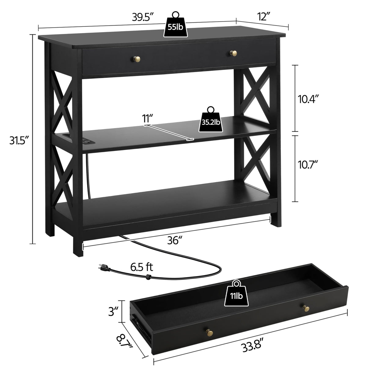 Yaheetech TV Stand with Power Outlet, Entertainment Center with Drawer, 39.5" Media Console Table for TV up to 45 inch with 2 Open Shelves for Bedroom, Living Room, Entryway, Black Yaheetech