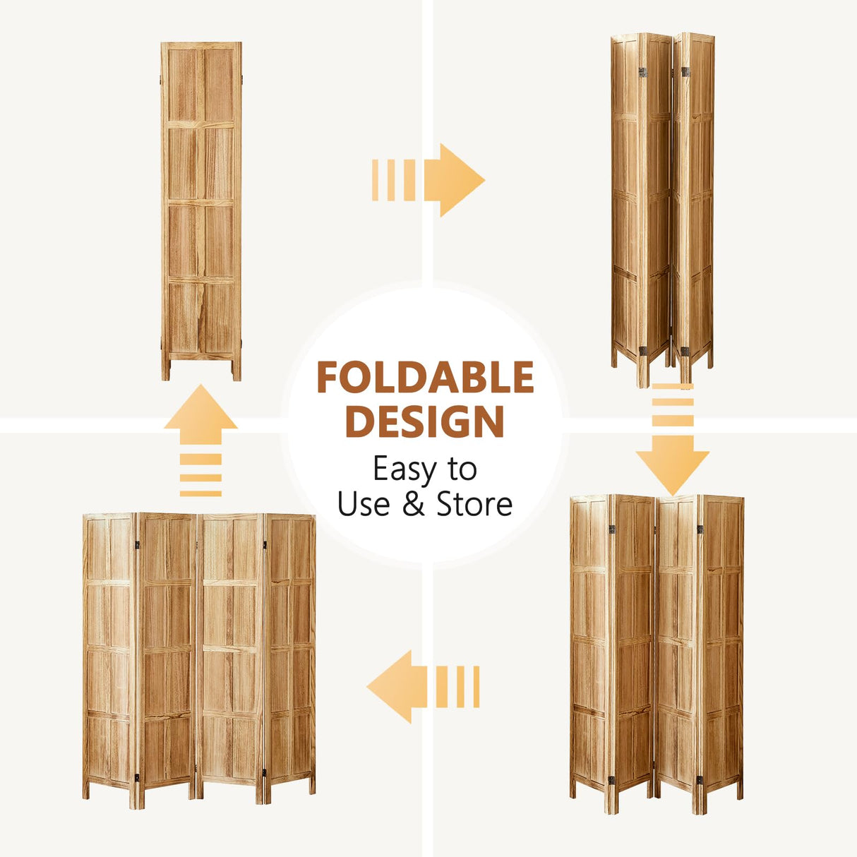 Asnefeli 4 Panel Room Divider, 5.6 FT Folding Privacy Screen Room Divider, Partition Divider for Room Separation, Room Partition Separator, Wooden Wall Divider Screen for Home Office Bedroom (Natural) Asnefeli