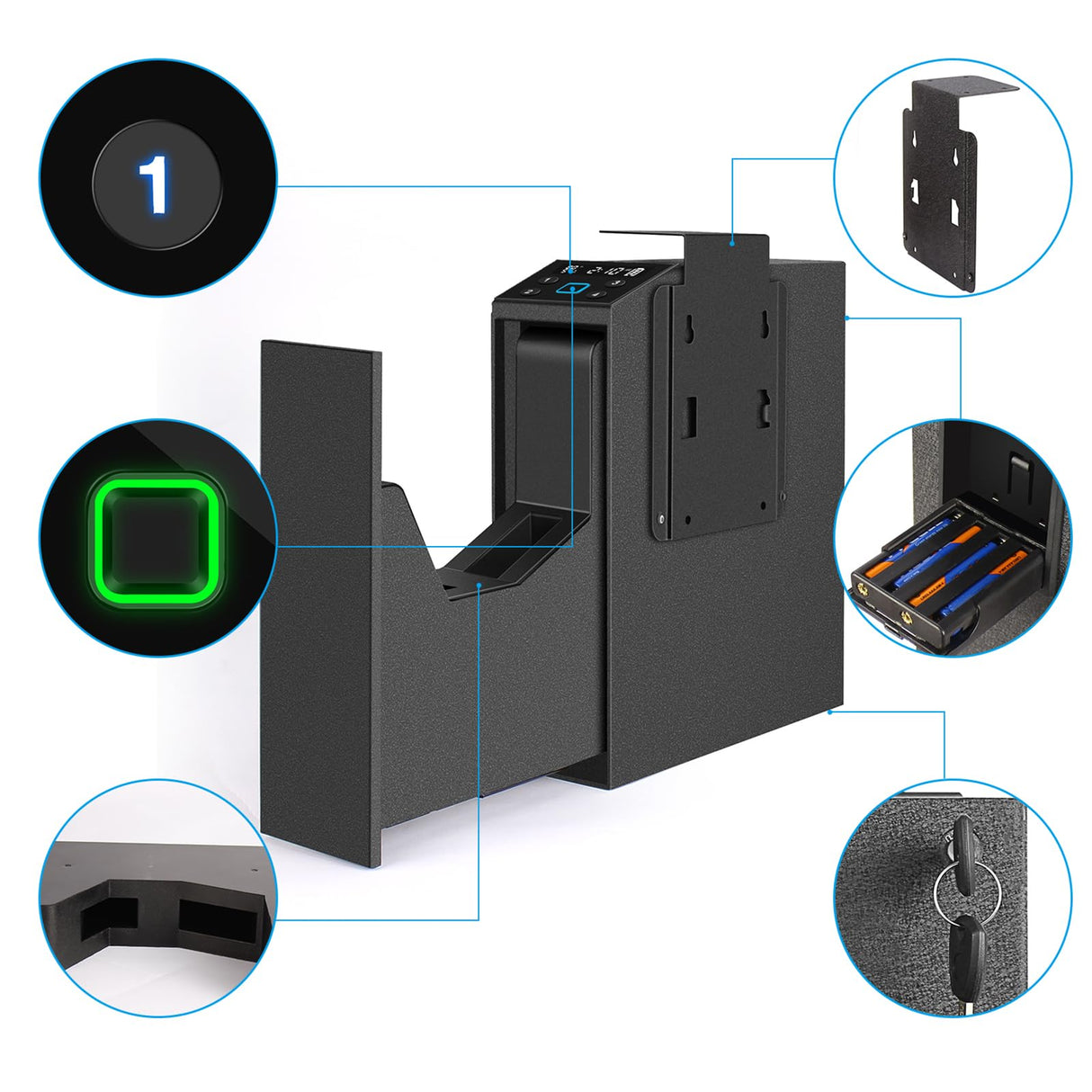 Biometric Slider Handgun Gun Safe with LCD Screen of Temp Humidity Time for Nightstand, Desk, Bed Side, Wall, Truck LANGGER V