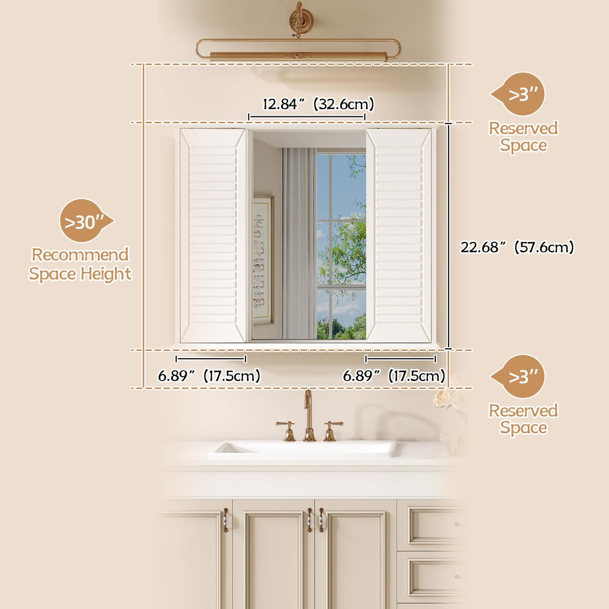 FFBCFDK Bathroom Medicine Cabinet Mirror 28.3 x 23.8 inch Bathroom Mirror with Storage Wall Mounted Medicine Mirror Cabinet Wood Organizer with 2 Door Surface Mount Farmhouse Storage Cabinet FFBCFDK