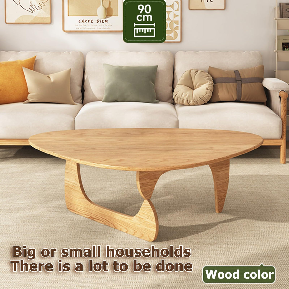 Wooden Mid-Century Modern Coffee Table,Coffee Tables for Living Room,Farmhouse Coffee Table,Simple Center Table,Rounded Corners,Easy Assembly,for Living Room Home Office(Walnut,90x58x40cm) POWRZZZY