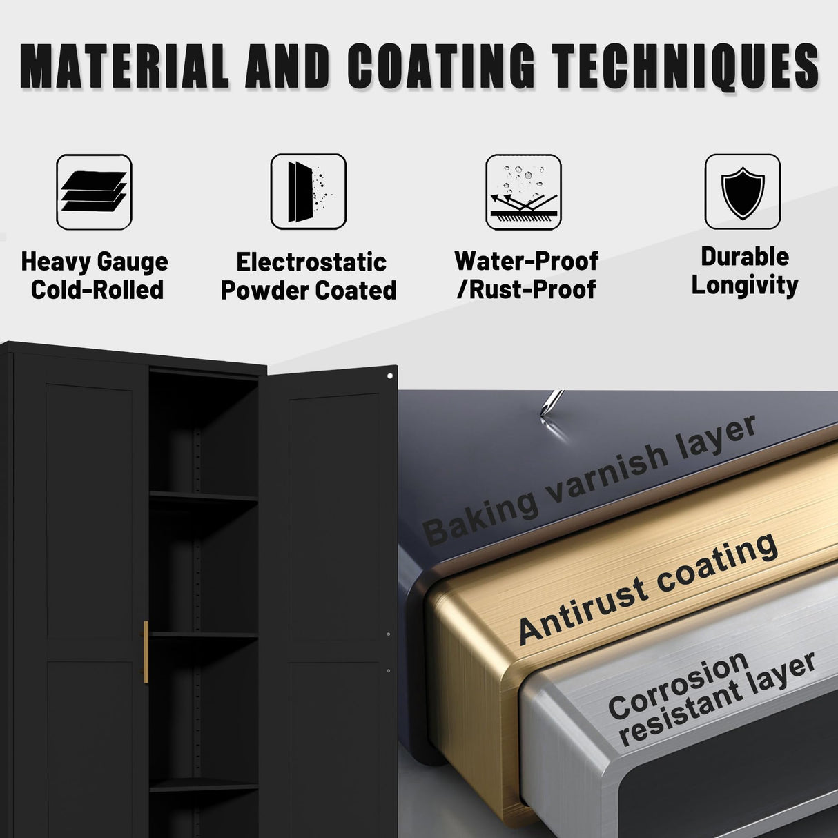 PAOFIN 71" Tall Metal Pantry Storage Cabinet with Doors and 4 Adjustable Shelves, Black Kitchen Food Pantry Cabinets, Tall Freestanding Cupboard for Kitchen, Dining Room or Living Room, Black PAOFIN