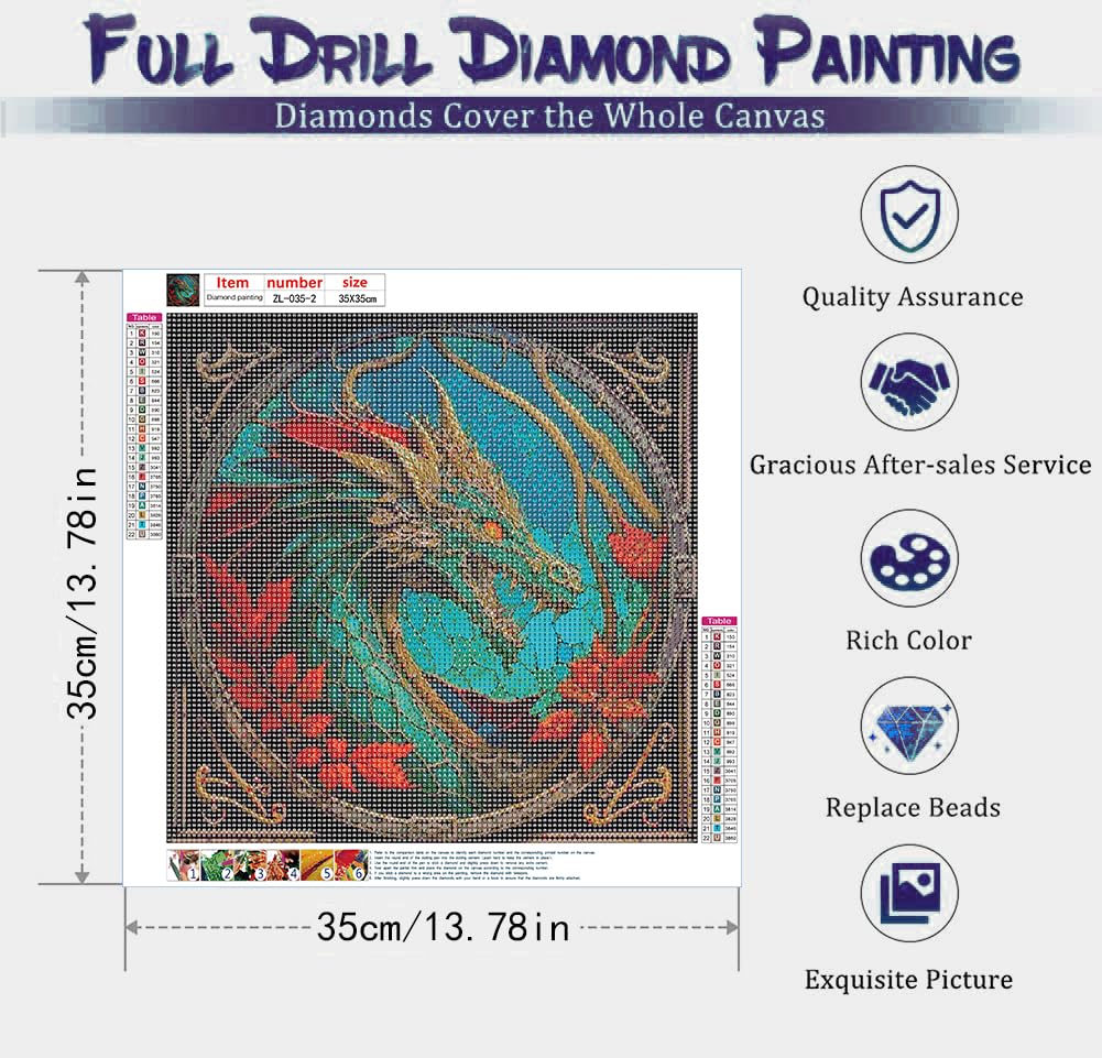 RYMILIE Diamond Painting Kits for Adults - 4 Pack Dragon DIY 5D Diamond Art Kits Full Drill Diamond Dots Paintings with Diamonds Gem Art and Crafts Home Decor 【13.78x13.78inch】 RYMILIE