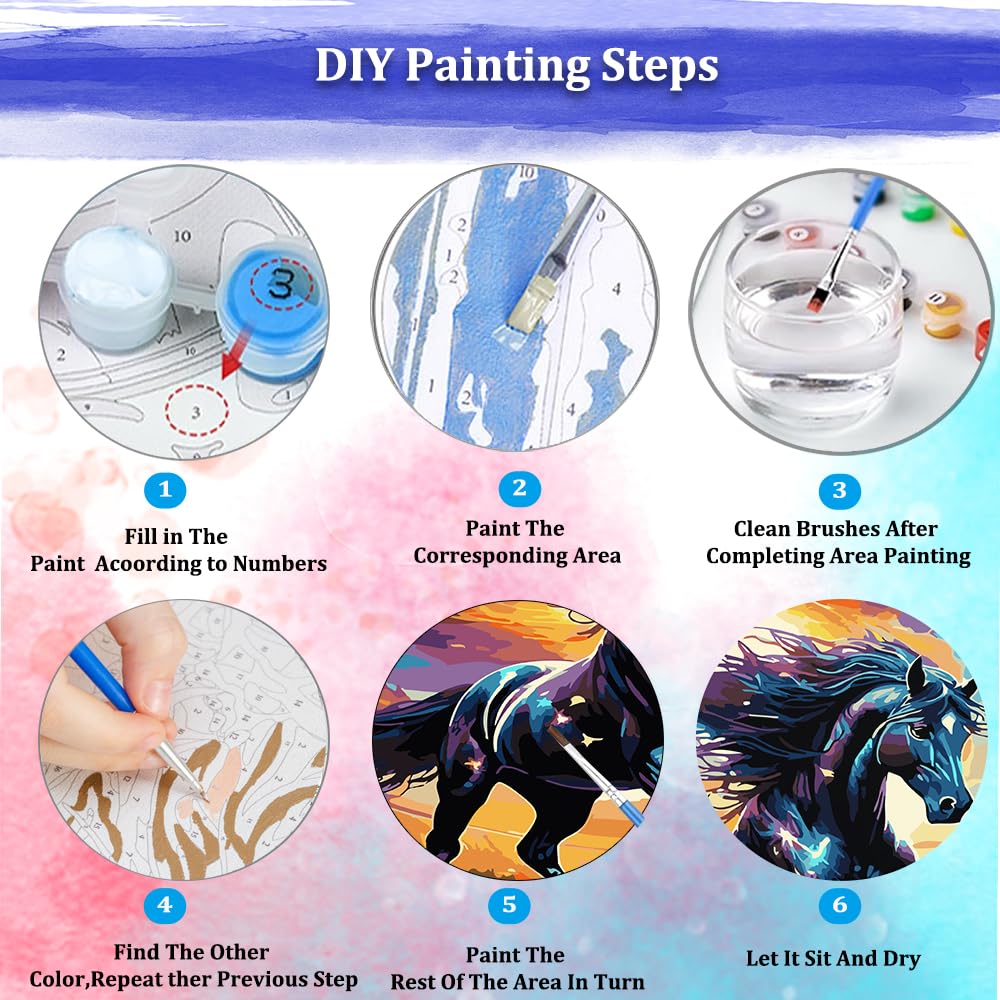 JUJUHOOD Black Horse Paint by Numbers Kit for Adults Beginner, Horse Paint by Number Kits for Adults on Canvas Animal with Paintbrushes and Acrylic Pigment 16x20 inch JUJUHOOD