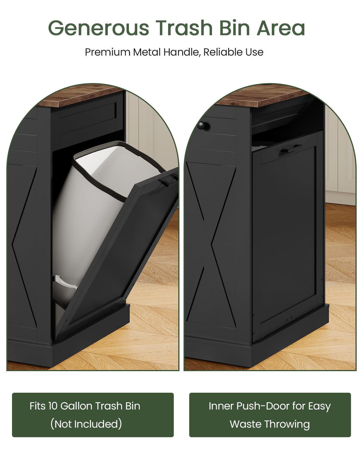 CHOEZON 51.2" Movable Kitchen Island Table with Foldable Top, Kitchen Island Cart with Storage, Trash Bin Cabinet, 2 Drawers, Spice Rack, Shelf Adjustable, Black and Rustic Brown MZD03BF CHOEZON