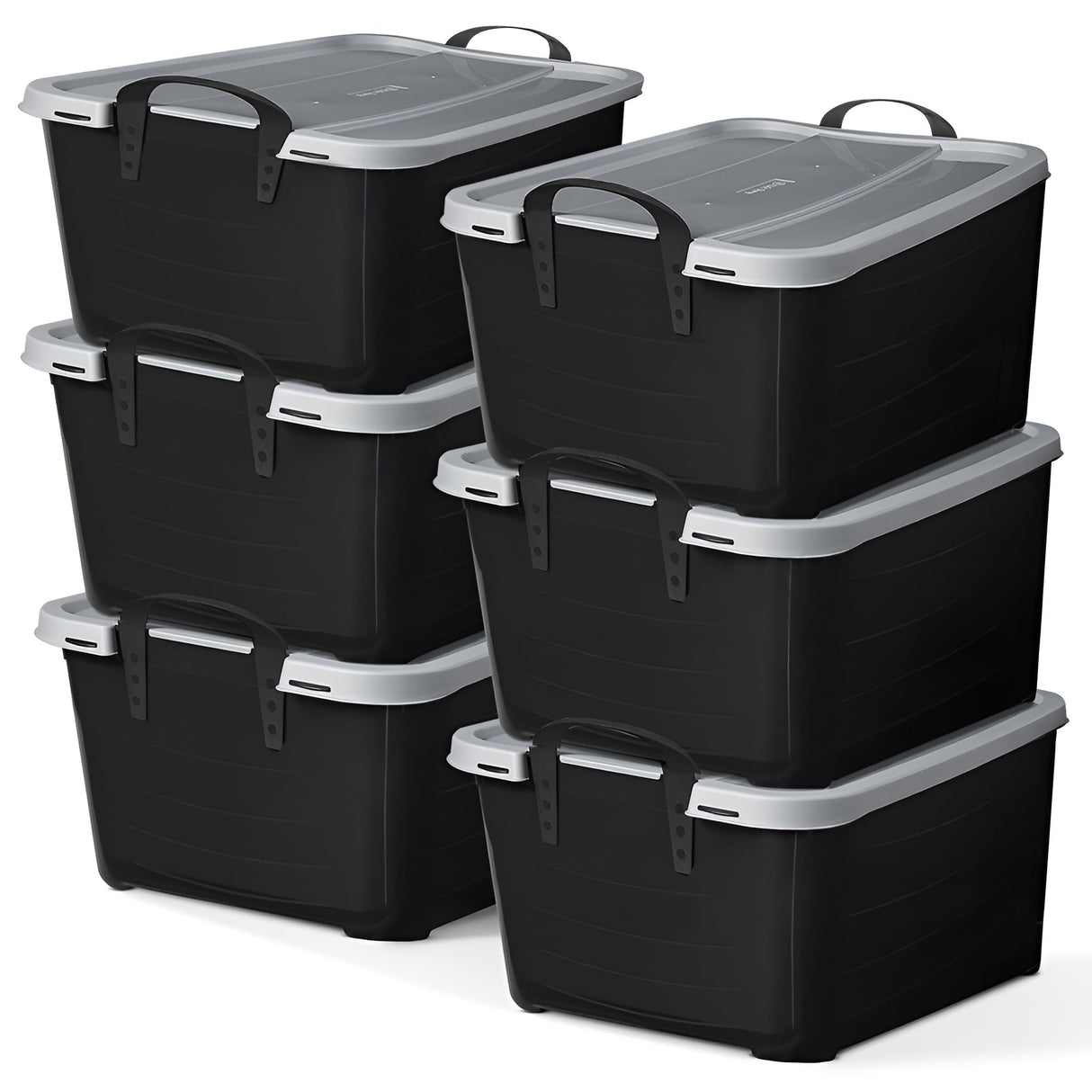 Life Story 6 Pack Heavy Duty Stackable Storage Bin, 55 Quart Home Organizer, Versatile Lightweight Locking Bins with Carrying Handles, Black/Gray Life Story