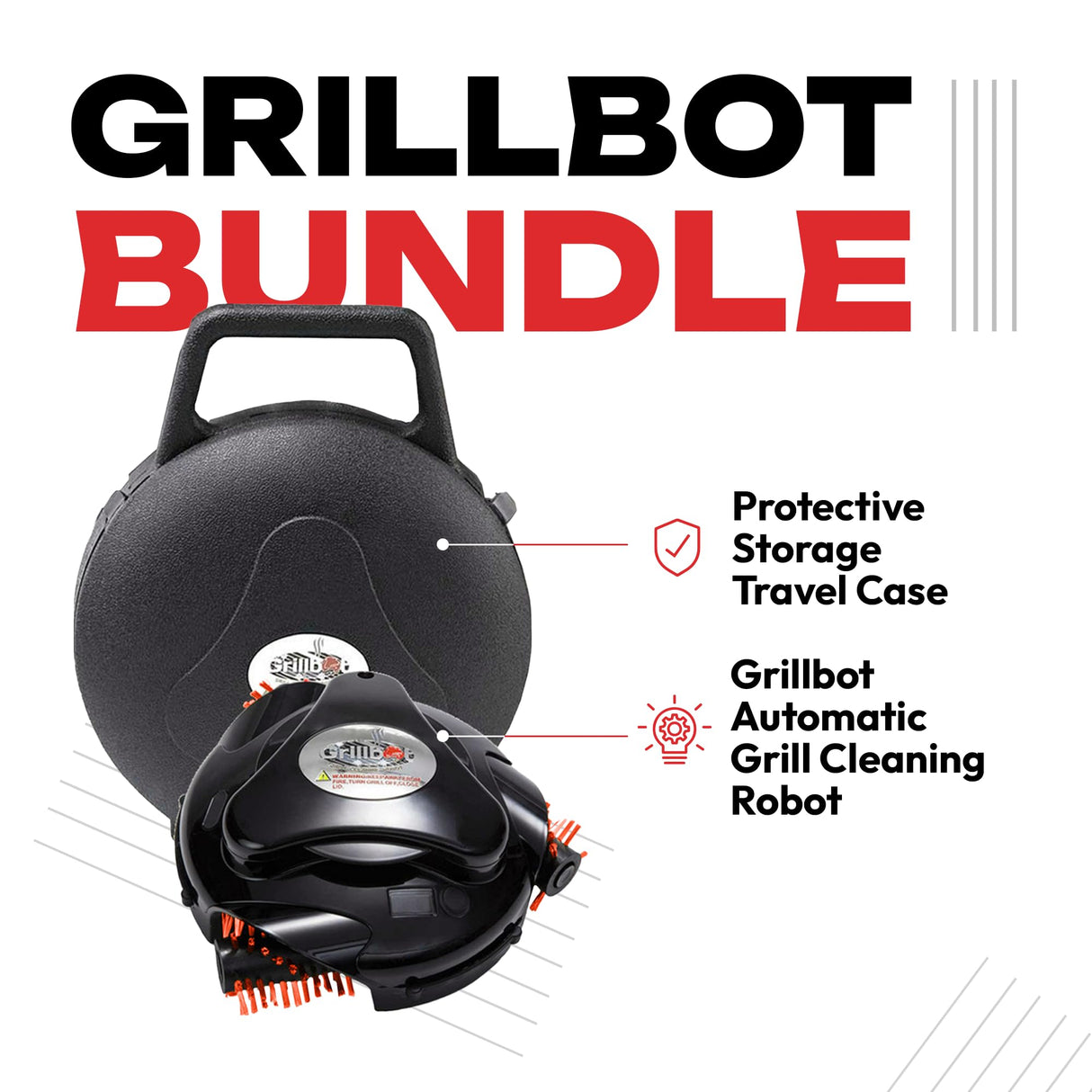 Grillbot Automatic Grill Cleaning Robot with Nylon Brushes, BBQ Grill Cleaner, Grill Brush, Grill Scraper, BBQ Accessories (Black Grillbot + Carry Case) Grillbot