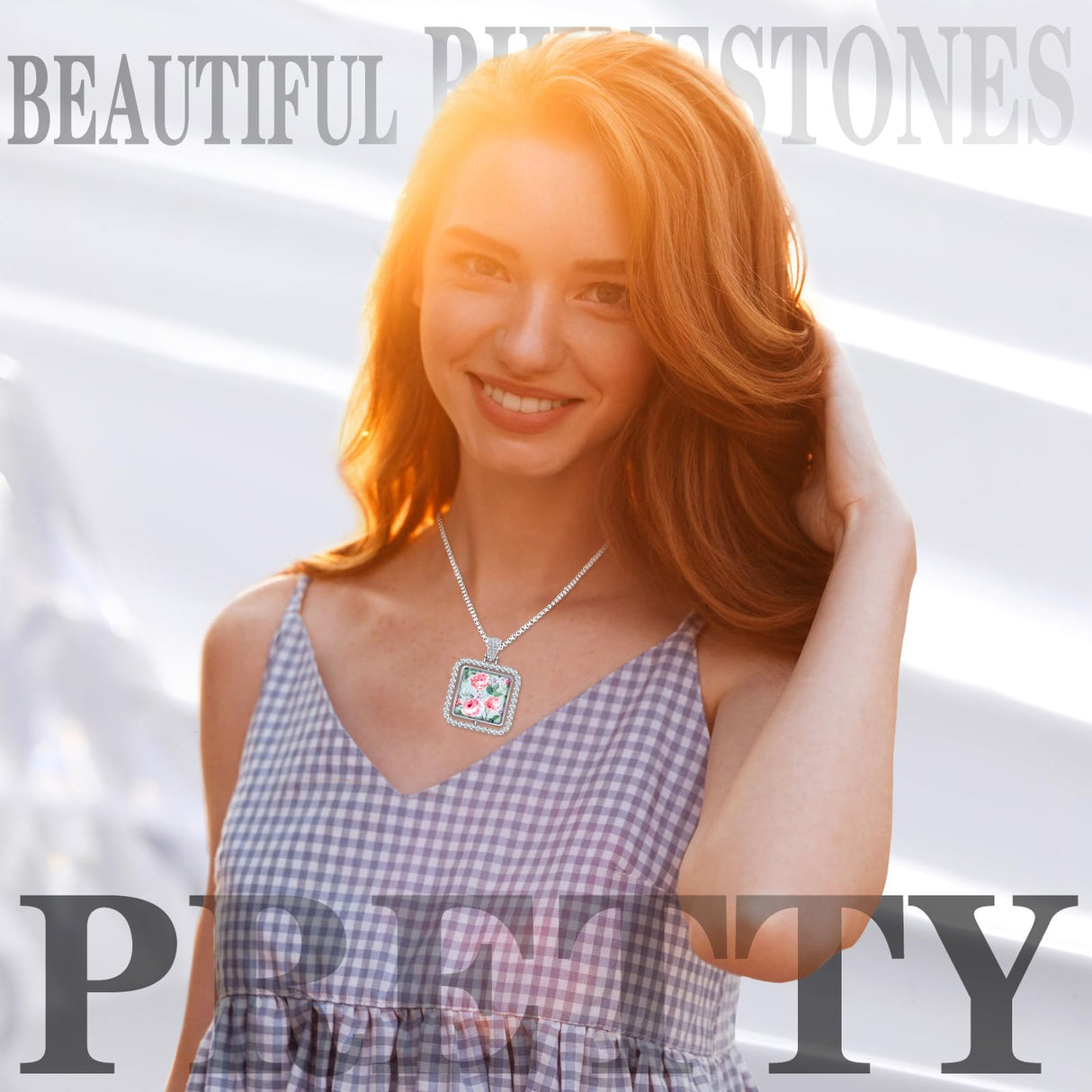 Junkin 24 Pcs Diamond Square Sublimation Rhinestone Trays Pendant Set Including 6 Double Sided Blank Rhinestone Bezel Trays 6 Pcs Thick Chains with 12 Sublimation Discs for Making Junkin