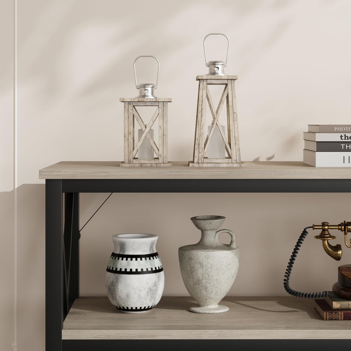 IDEALHOUSE 55 Inch Entryway Table, Narrow Long Console Table with Storage, 3 Tier Wood Sofa Table for Living Room, Industrial Behind Couch Table, Hallway Table for Foyer, Entryway Furniture-Grey IDEALHOUSE