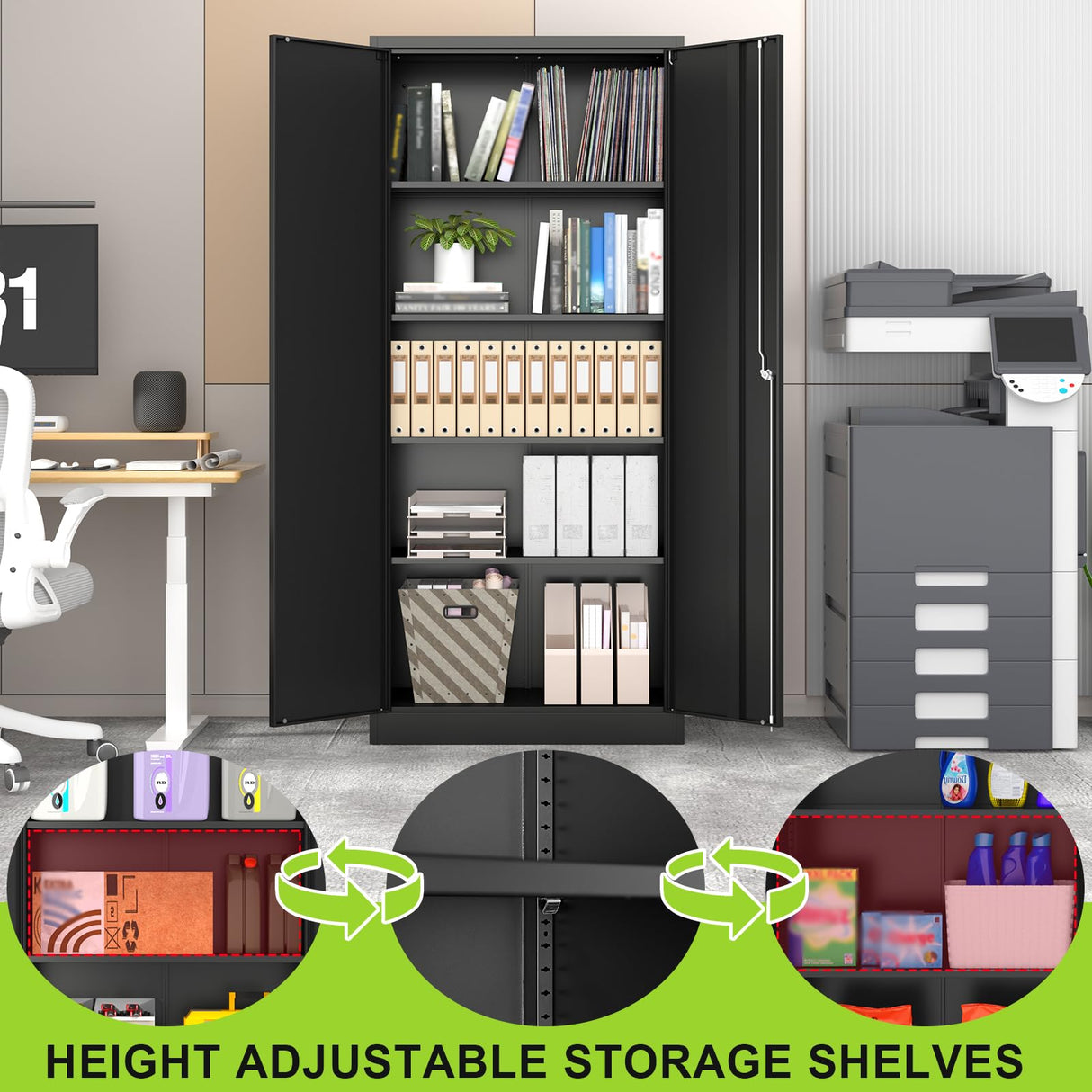 Garage Storage Cabinet with Lock, 71" Tall Cabinet with Doors and Adjustable Shelves, Heavy Duty Metal Cabinets and Storage System, Steel File Cabinet for Home Office,Workshop - Assemble Required Polup