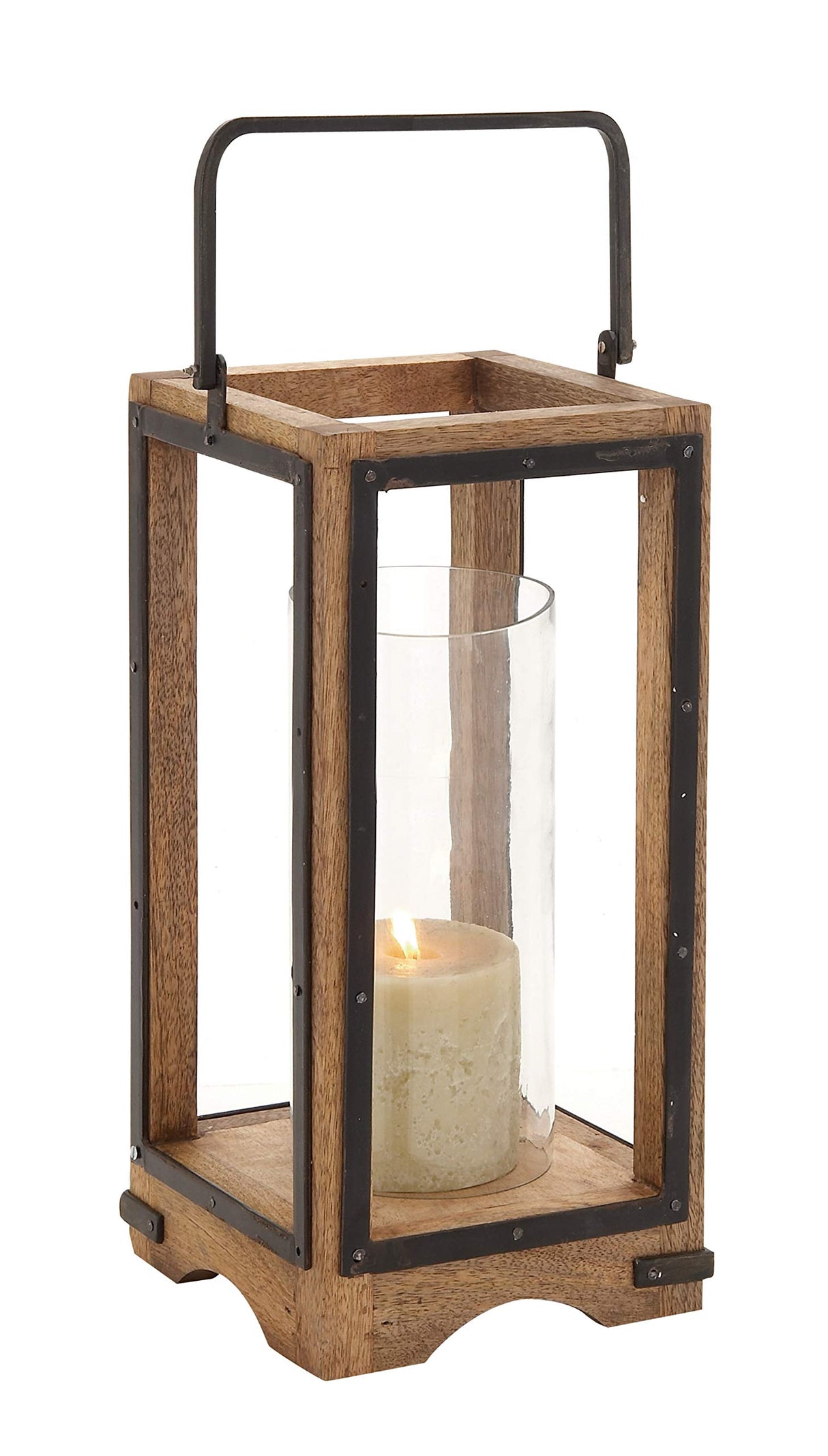 Deco 79 Wood and Metal and Glass Lantern, 8" x 8" x 22" Deco 79
