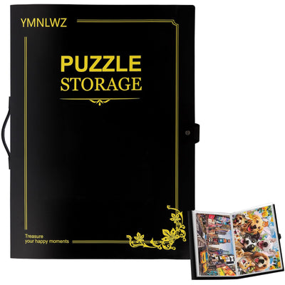 YMNLWZ Puzzle Storage Folder for 1000-Pieces, Keeping Large Capacity Jigsaw Puzzles, Space-Saving Organizer Accessory, Portable keeper with 20 Pockets, Dustproof & Protective Puzzles Accessory (Black)