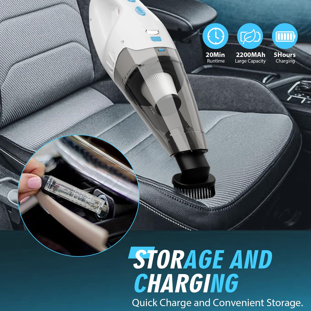 FUOAYOC Handheld Vacuum Cordless,Car Hand Cordless Rechargeable,Dust Busters Cordless Rechargeable with LED Light/Multi Accessories,1.6lbs Car Mini Portable Vacuum Cleaner for Home Office Car Pet FUOAYOC