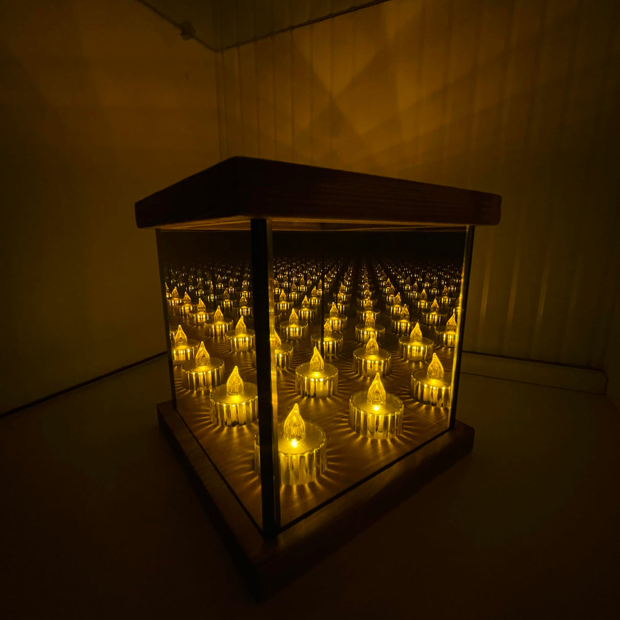 Infinity Mirror Tea Light Holder, Glass Hurricane Candle Holder, Wood Candle Night Lights, Infinity Cube Unique Tea Light Holder, Table Decor, Wedding Gift, Bedroom Night Light, Rustic Home Decor Ashel Art