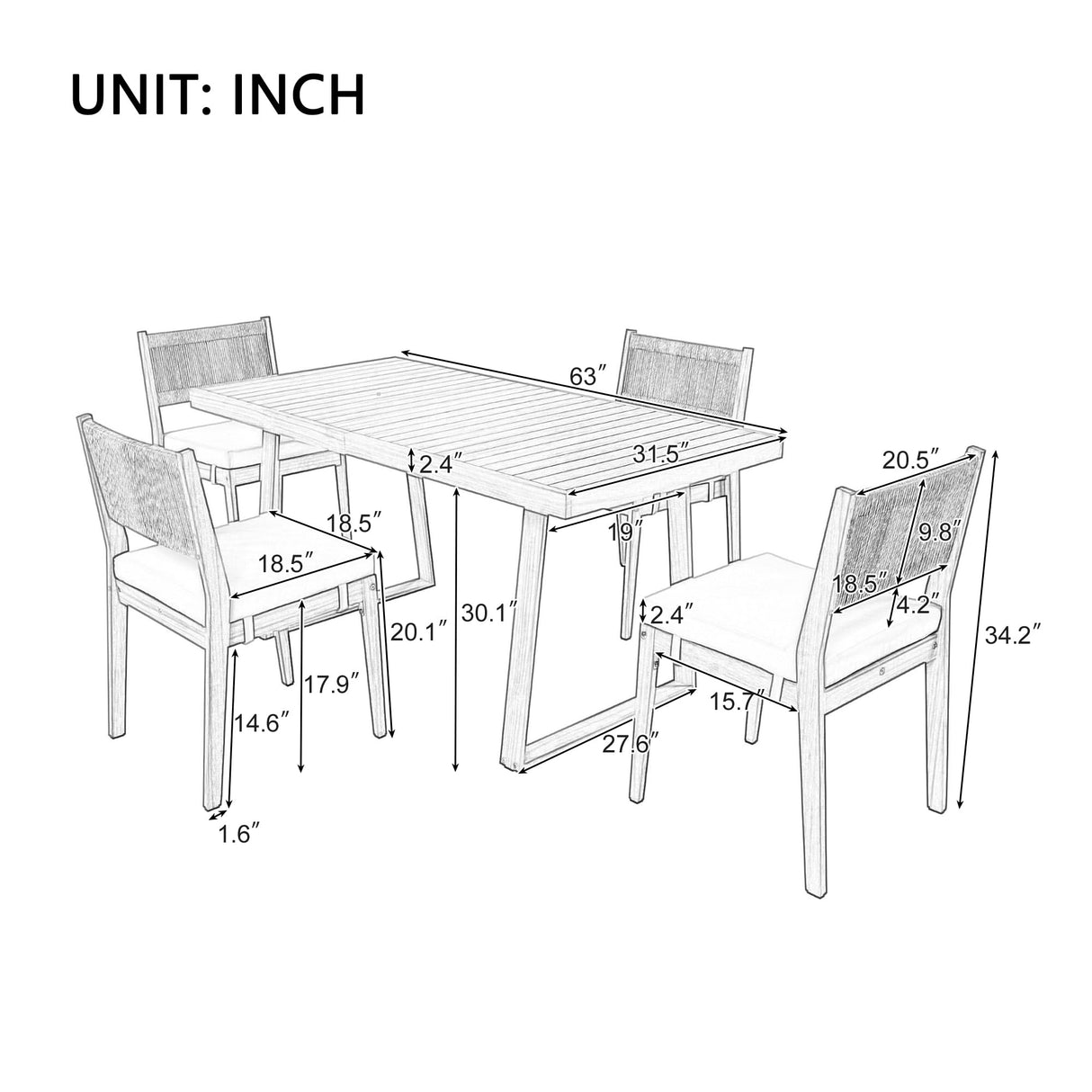 LUMISOL 5 Piece Outdoor Dining Table Set, Acacia Wood Dining Table and Chairs Set with Thick Cushions, Farmhouse Kitchen Table Set for Indoor and Outdoor, Beige LUMISOL