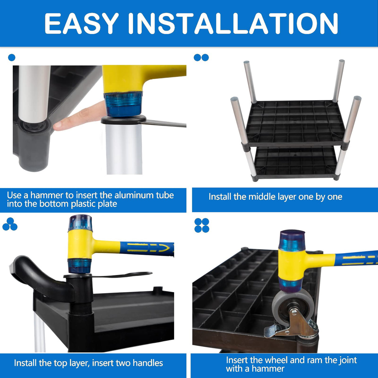 ANRYAGF Utility Carts with Wheels, 3 Tier Rolling Cart with Wheels, Kitchen Food Cart on Wheels, Heavy Duty Cart 510 lbs Capacity, Lockable Wheels, Rubber Hammer, 16.9" D x 31.5" W x 39.5" H ANRYAGF