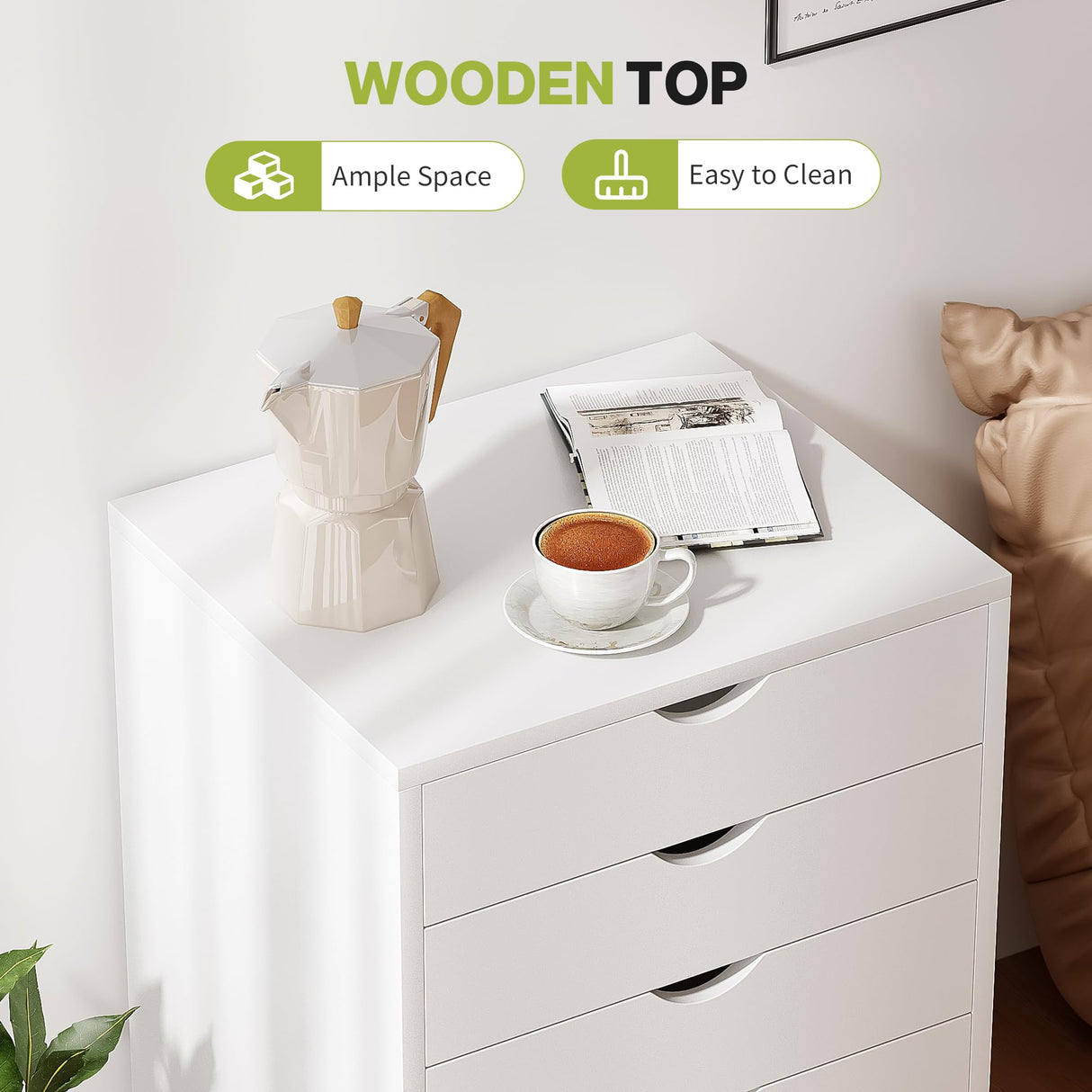 7 Drawer Chest, Dressers Storage Cabinets, Dresser Mobile Cabinet with Wheels, Drawers Organization Furniture for Office, Home, White Simple Deluxe