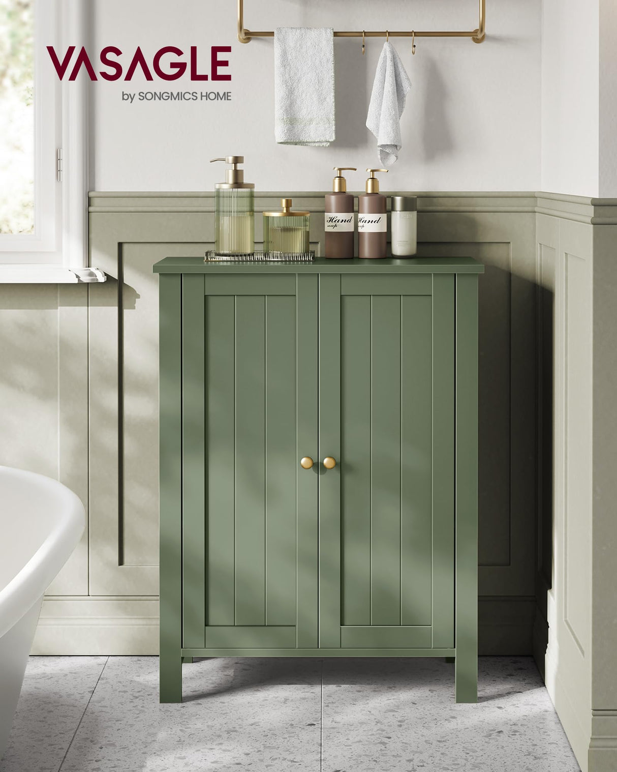 VASAGLE Floor Storage Cabinet, Freestanding Storage Unit with 2 Adjustable Shelves, for Bathroom Living Room Dining Kitchen, 11.8 x 23.6 x 31.5 Inches, Forest Green UBCB060C01 VASAGLE