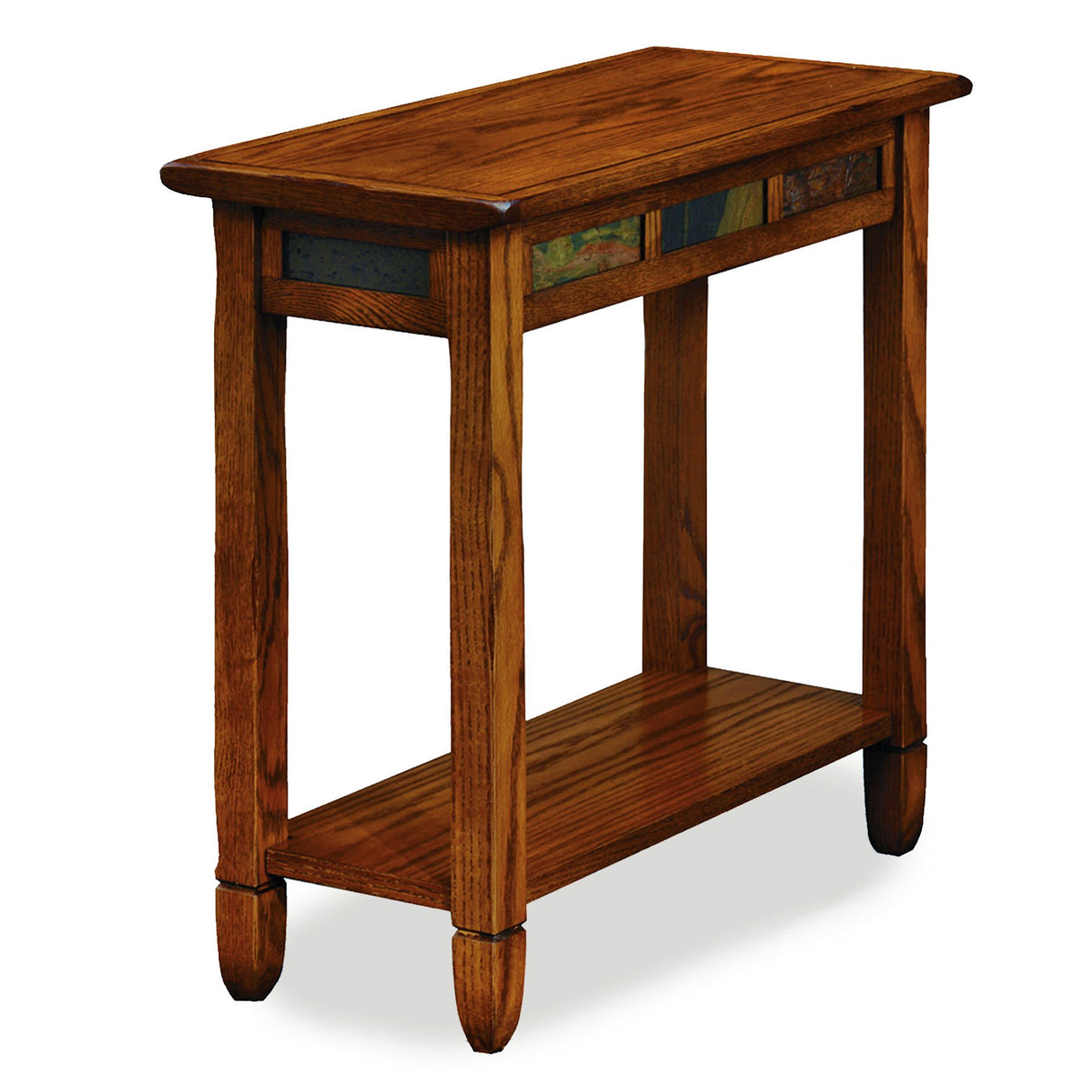 Leick Home Sibley End Table, Solid Wood, 12 in. Wide, Slate Tile Detail, 1 Lower Shelf, Narrow Width, Easy-Assembly, Rustic Oak, 24.0 in. L x 12.0 in. W x 24.0 in. H, 10060 Leick Home