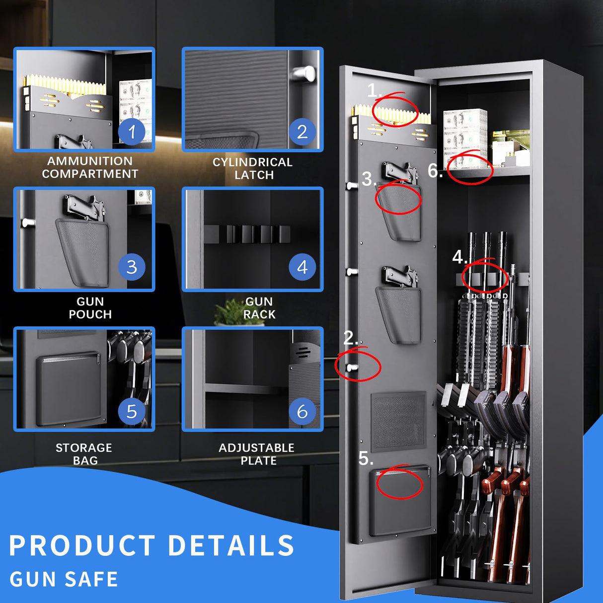 4-5 Gun Safe Quick Access Biometric Gun Safe, Large Gun Safe for Rifles and Pistols, No Assable Require Gun Cabinet, Gun Safes for Home Rifle Handgun and Shotgun Gun Locker with Adjustable & Alarm ZIWJHK