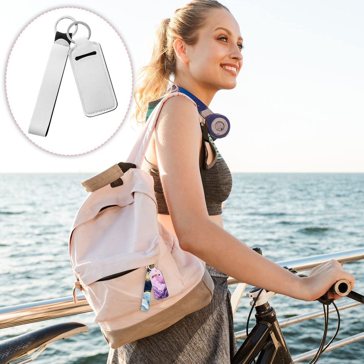 80 Pieces Sublimation Blank Wristlet Keychains with Lipstick Holder Keychains, DIY Blanks Heat Transfer Keychain, Double Sided Neoprene Lanyard Wrist Strap with Lipstick Keychain for DIY Craft Making Outus