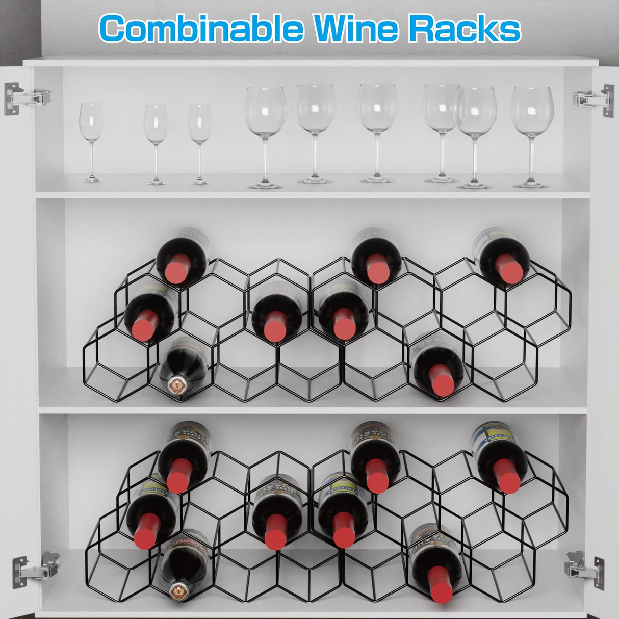 Buruis 9-Bottle Countertop Wine Rack, Honeycomb Standing Metal Wine Holder, Organizer, Red & White Wines Rack, Home Kitchen Bar Essentials (Black) Buruis