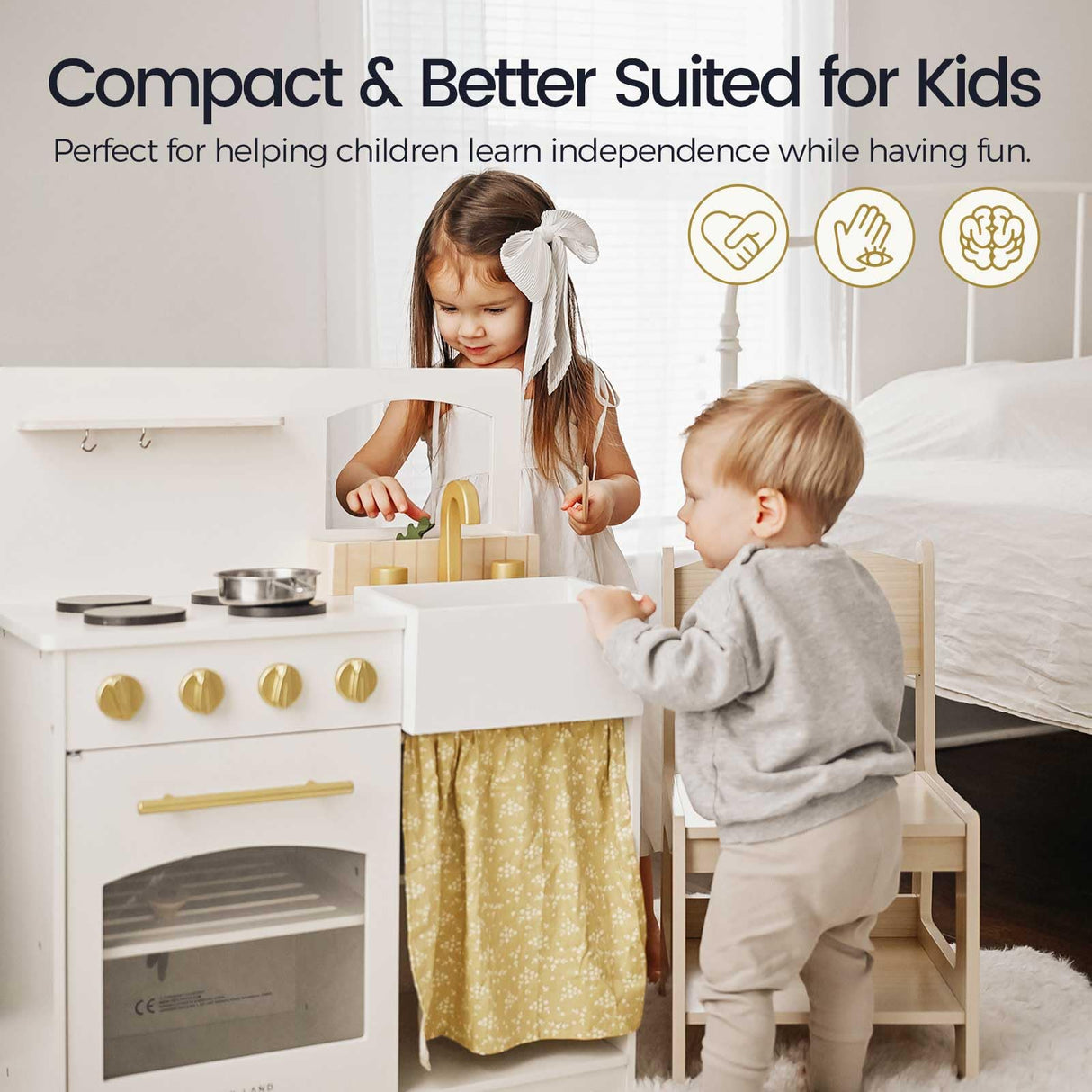 Tiny Land Play Kitchen, Kids Kitchen Playset, Toddler Kitchen with Cutting Food Set, Wooden Kitchen Sets for Kids, Best Gift for Girls and Boys Tiny Land