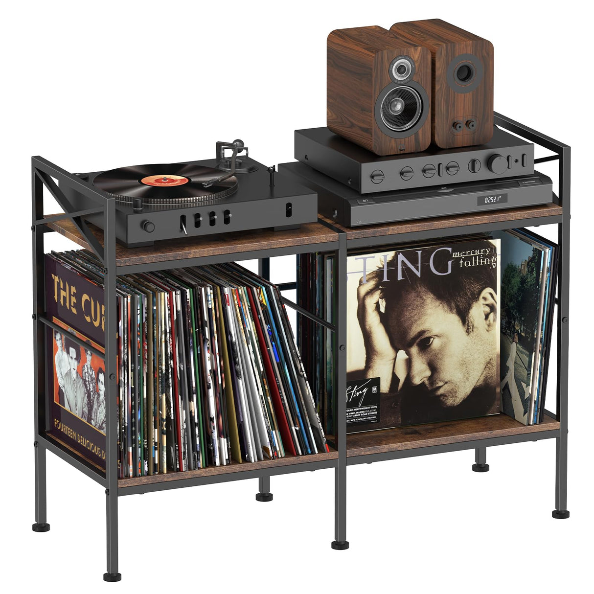 Vinyl Record Storage,Record Player Cabinet,Record Player Stand with Vinyl Storage,Up to 200 Albums,Stereo Cabinet for Living Room,Bedroom,Brown SANXUO