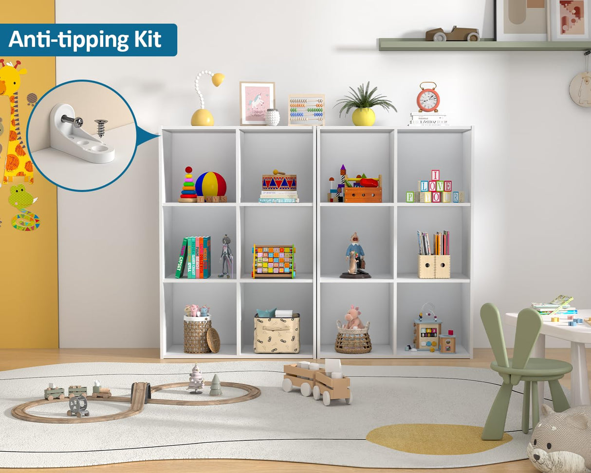 PrimeZone Stackable 6 Cube Storage Organizer: Wood Cubes Shelf Fits Cubby Bins - Square Cubicle Bookshelf Cabinet for Closet Bedroom - Open Storage Shelf for Toy Clothes Book Organization, White PrimeZone