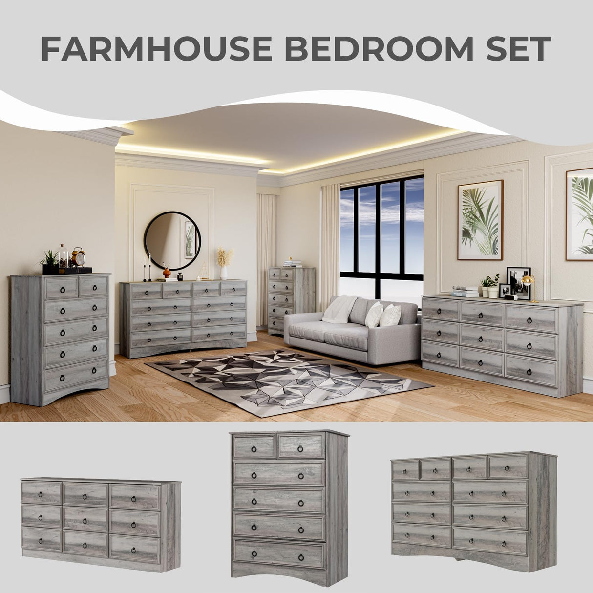 VVFLU 63”W Dresser for Bedroom Grey Dresser with 9 Wood Drawers, Dressers & Chests of Drawers with Smooth Metal Rail, Large Storage Dressers Organizer for Bedroom Living Room (Grey, 9 Drawer) VVFLU