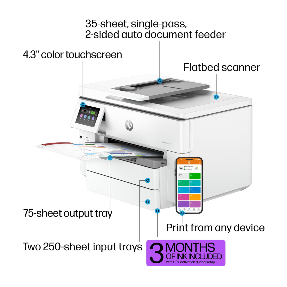 HP OfficeJet Pro 9730e Wide Format Wireless All-in-One Color Inkjet Printer, Print, scan, Copy, ADF, Duplex Printing Best-for-Office, 3 Months of Instant Ink Included (537P6A) HP