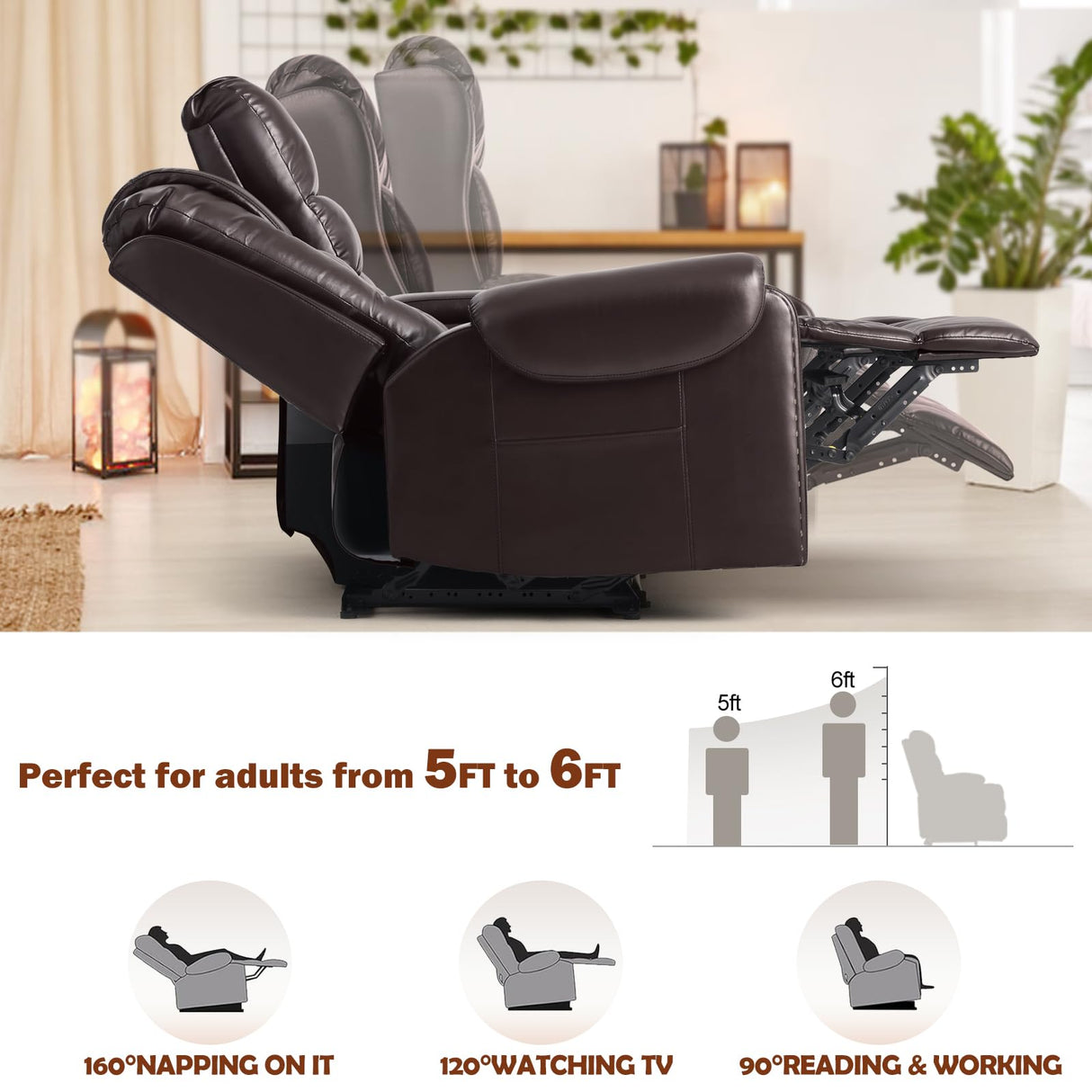 Large Massage Recliner Loveseat with Lumbar Heating, PU Leather Reclining Sofa Chairs, Ergonomic Living Room Chairs with Cup Holders and Remote Control, Brown COSVALVE