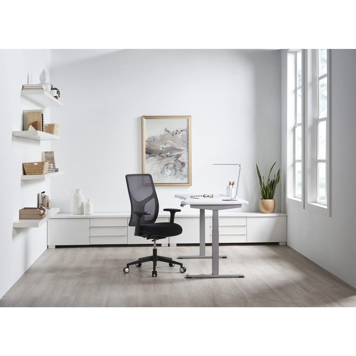 WorkPro® Electric Height-Adjustable Standing Desk with Wireless Charging, 60", White WorkPro