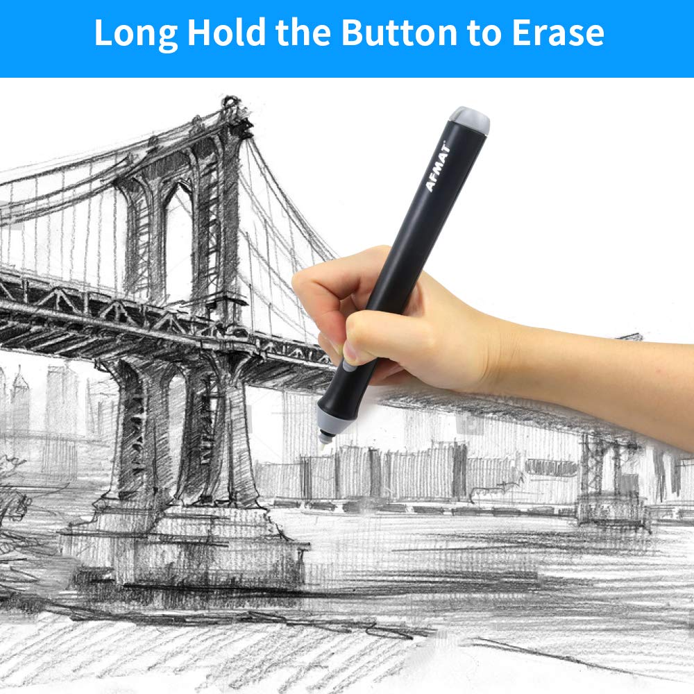 Battery Operated Pencil Eraser for Sketching Pencils/Drafting/Drawing/Graphite Pencils, Couture Creations Creative Detailer Tool, AFMAT Electric Eraser Kit for Artists, 140 Refills AFMAT