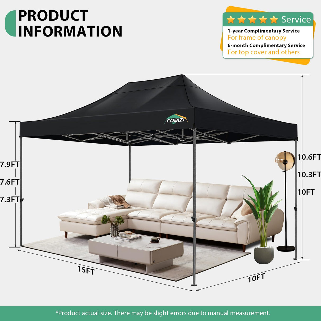 COBIZI 10x15 Pop up Canopy Tent Heavy Duty with 4 Sidewalls, Easy Set-up Commercial Outdoor Party Tent, 100% Waterproof Wedding Canopy Gazebo, 3 Height Adjustable with Handbag, Black COBIZI