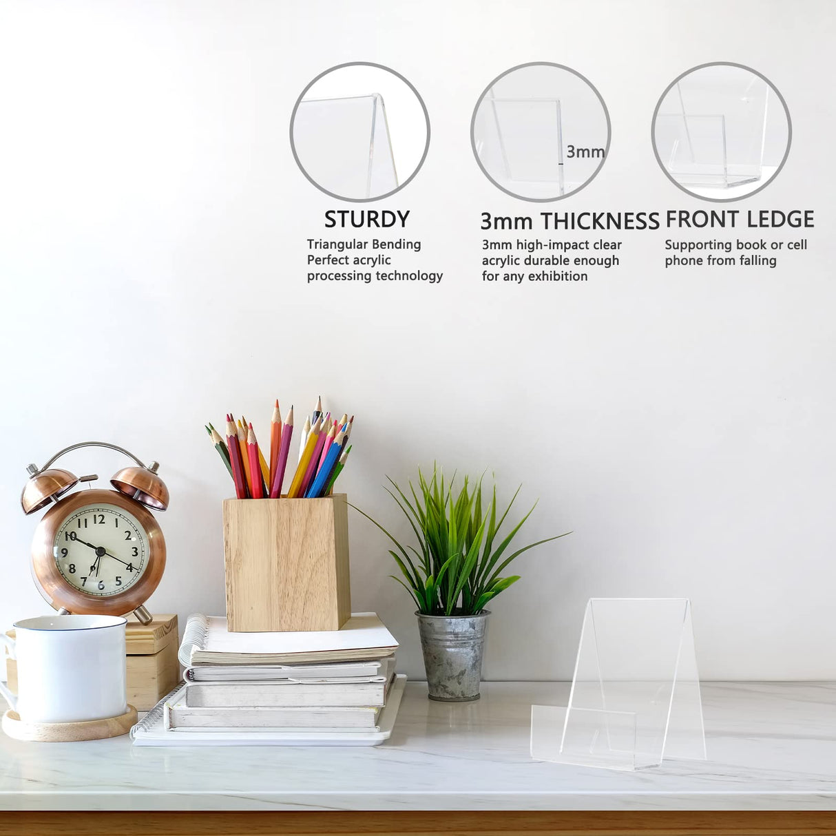 6'' x 4'' Acrylic Book Display Stand Clear Easel with Ledge Tablet Holder for Displaying Books, Pictures, Notebooks, CDs, Artworks, etc (Large) (6) Bovbazo