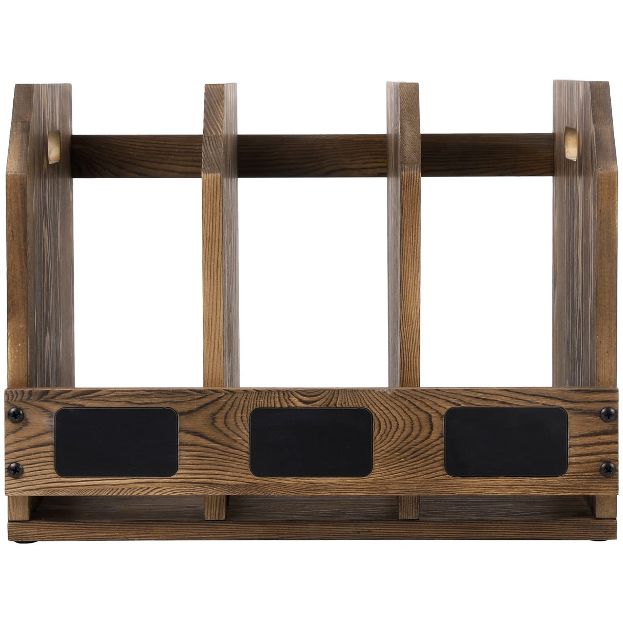 MyGift Rustic Burnt Brown Wood Office Desktop Document File Folder Binder Storage Organizer Rack with 3 Compartments and Chalkboard Labels MyGift