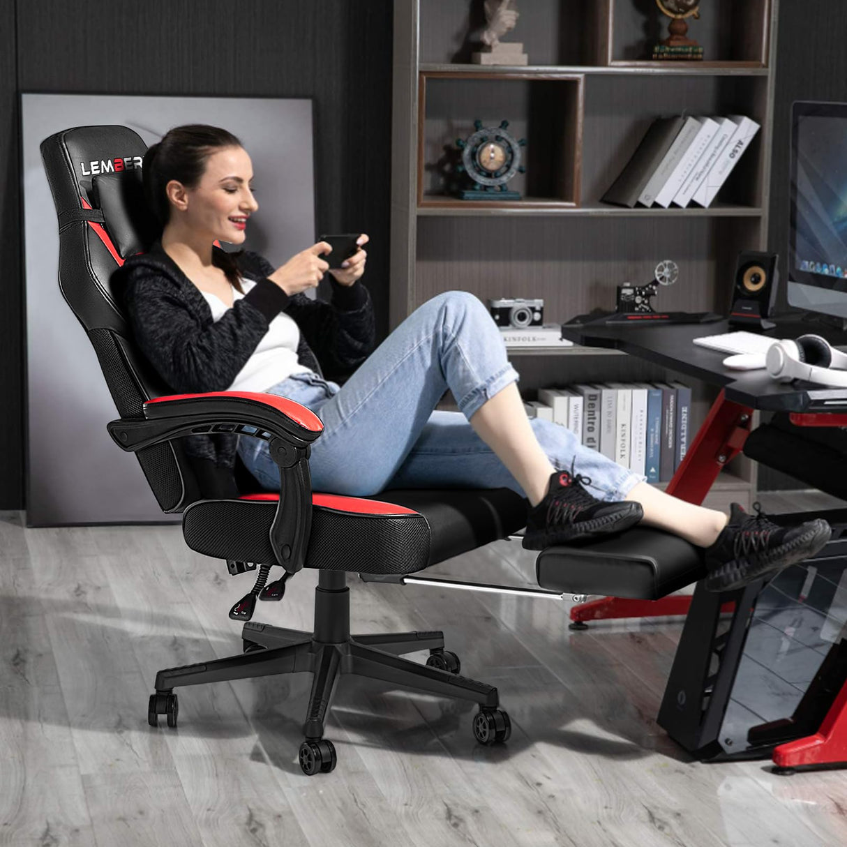 LEMBERI Video Game Chairs with footrest, Big and Tall Gamer Chair for Adults, 400lb Capacity, Racing Style Computer Chair with Headrest and Lumbar Support LEMBERI