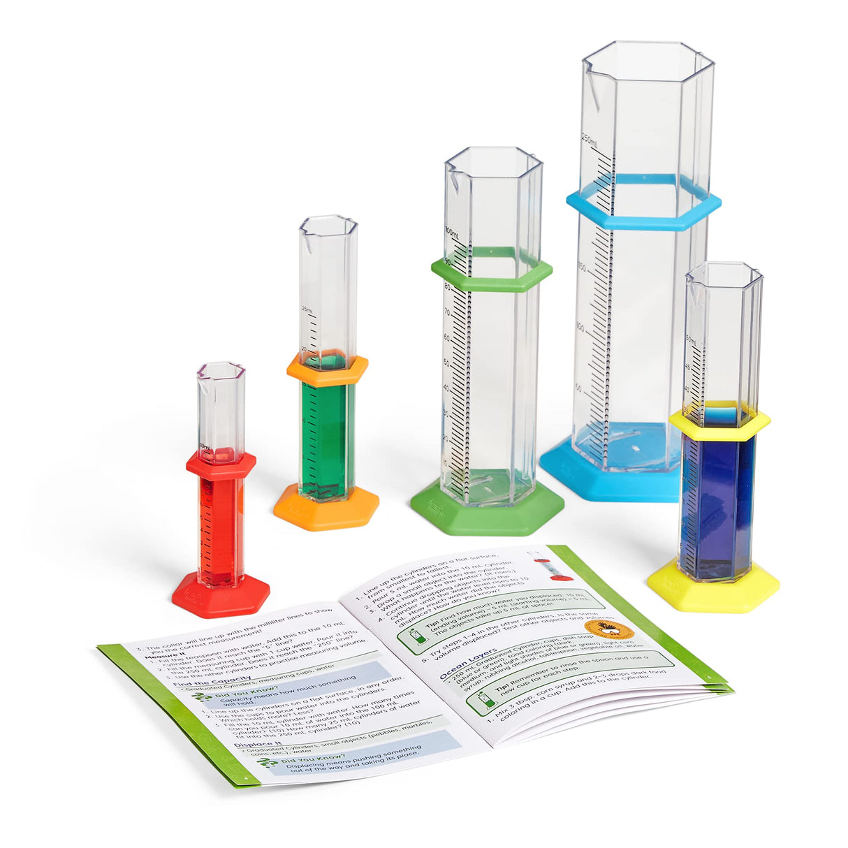 Hand2mind Starter Science Graduated Cylinder Set, Science Lab Equipment for Kids, Measuring Toys, Educational Science Kits, Chemistry Set, Science Supplies for Classroom (Set of 5) hand2mind