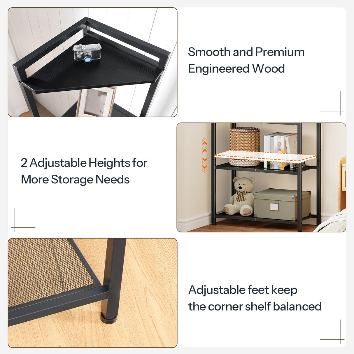 HOOBRO 5-Tier Corner Shelf Stand, Corner Shelf with LED Light, 56.3" Tall Corner Bookshelf, Display Rack Storage Organizer with Table, for Small Spaces, Living Room, Entryway, Black BB69DCJ01 HOOBRO