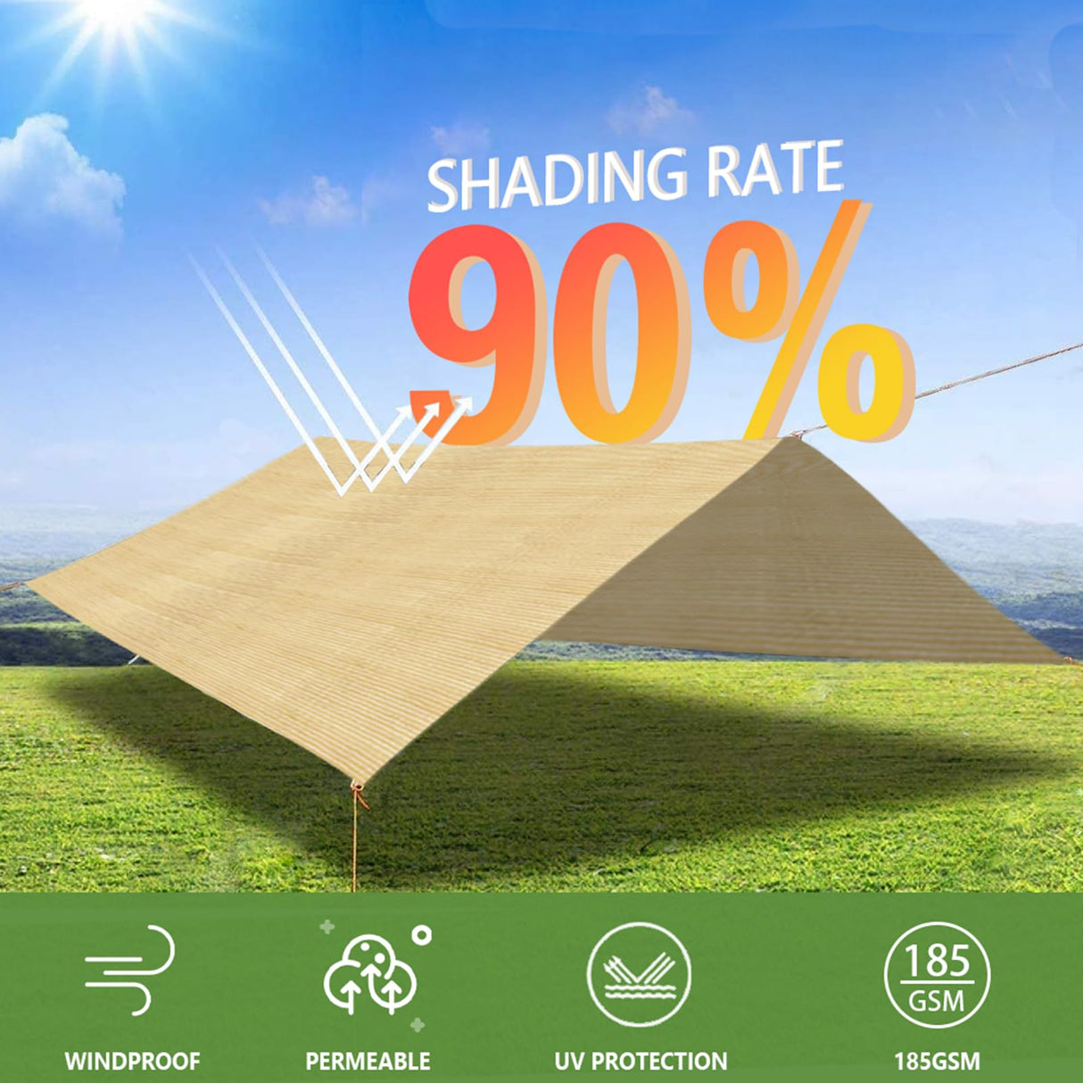 90% 6x15ft Sun Shade Cloth for Outdoor Deck Backyard Patio Garden Pergola Cover Canopy Beige POYEE