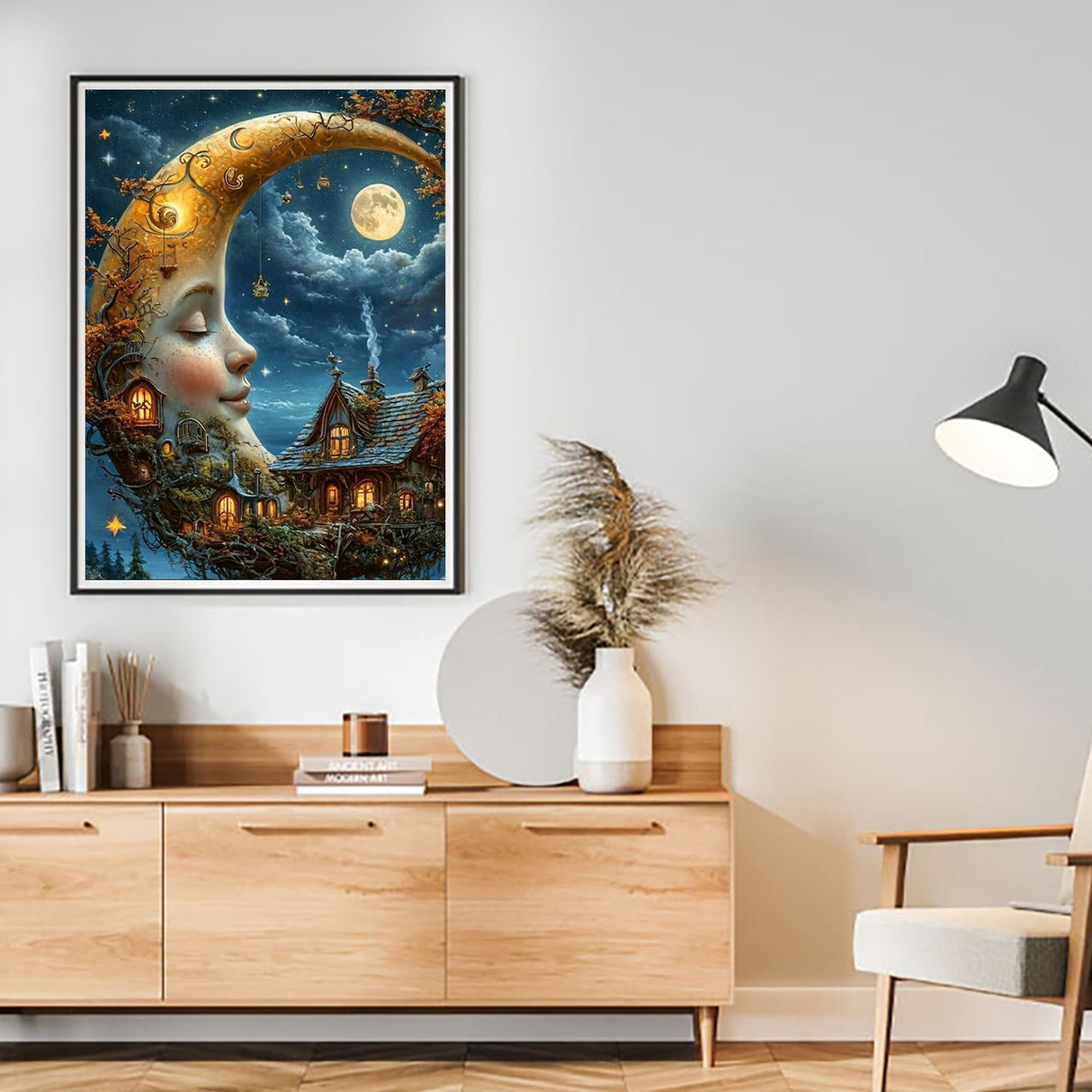 MBNTJHT Moon Diamond Art Kits for Adults Beginners,Fairy Round Drill Diamond Painting Kits,DIY Treehouse Painting by Diamonds Crafts for Home Wall Decor Gifts 12×16Inch MBNTJHT