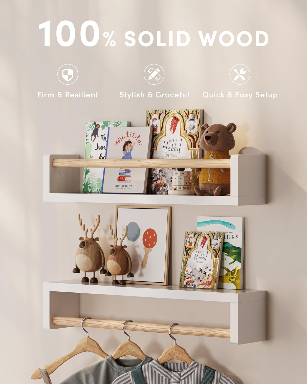 G&W Gruwald Nursery Book Shelves, Set of 3, Wall Bookshelf, Book Shelf for Kids Rooms, Wall Book Shelves for Bedroom Kids, Floating Shelf, Nursery Decor G&W Gruwald