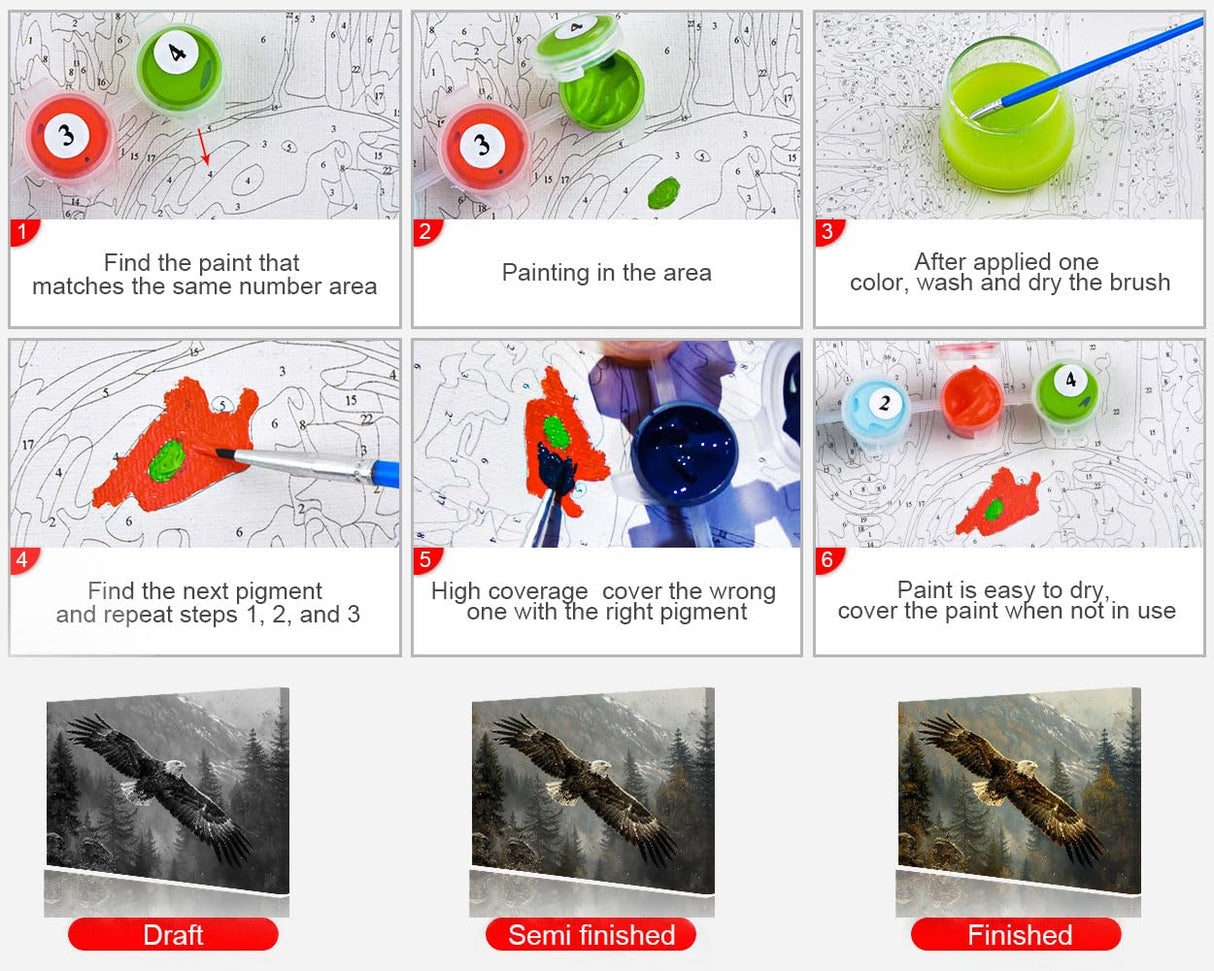 Paint by Number for Adult, Majestic Bald Eagle Paint by Numbers, Autumn Forest Adult Paint by Numbers Kits on Canvas with 3 Paintbrushes and Acrylic Pigment, 16X20 Inch Frameless TUMOVO