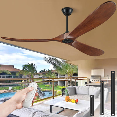 BOOSANT 72" Ceiling Fans without Lights, 72 inch Ceiling Fan no Light, High cfm Quiet 3 Blade Wood Walnut Ceiling Fan, Large Modern Ceiling Fan with Remote, Propeller Outdoor Ceiling Fans for Patios