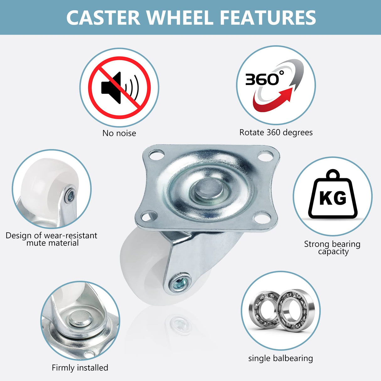 Cofufu 1" Low Profile Caster Wheels Set of 4, No Noise Casters for Furniture with Polyurethane Wheels, Small Rectangle Swivel Caster with 360 Degree Top Plate 22 lbs Weighs Capacity Each Caster Cofufu